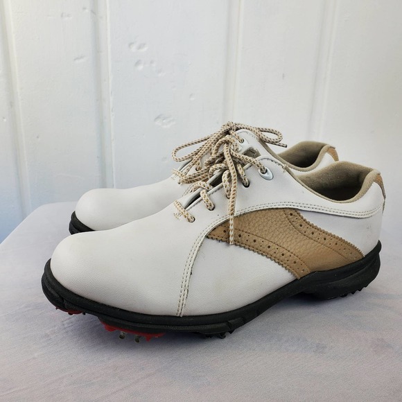 Footjoy FJ Greenjoys Womens White Beige Leather Lace Up Spiked Golf Shoes Sz 8M - Picture 2 of 12